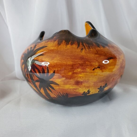 Vintage 1980s Art Pottery Planter Desert Landscape & Palm Tree Design Signed - Picture 6 of 16